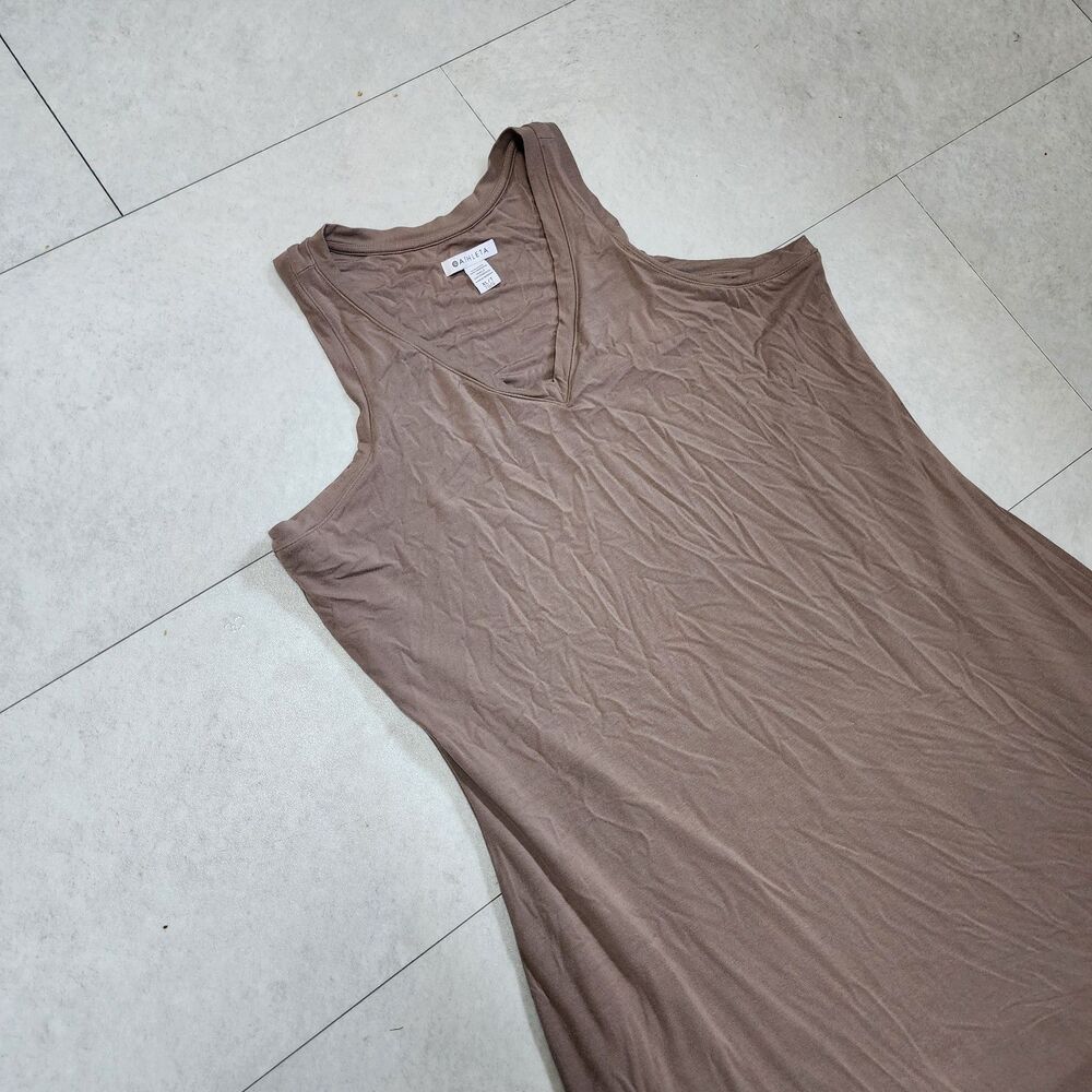 Athleta Santorini Brown Maxi Dress Sleeveless V-neck Stretchy Soft Comfort